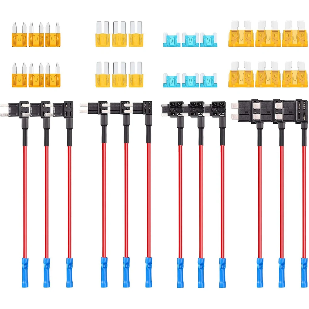 36 Pieces 4 Types 12V Fuses Adding a Circuit Adapter and Fuse Kit Fuse Holder Mini Low Profile Tap Adapter for Cars Trucks Boats