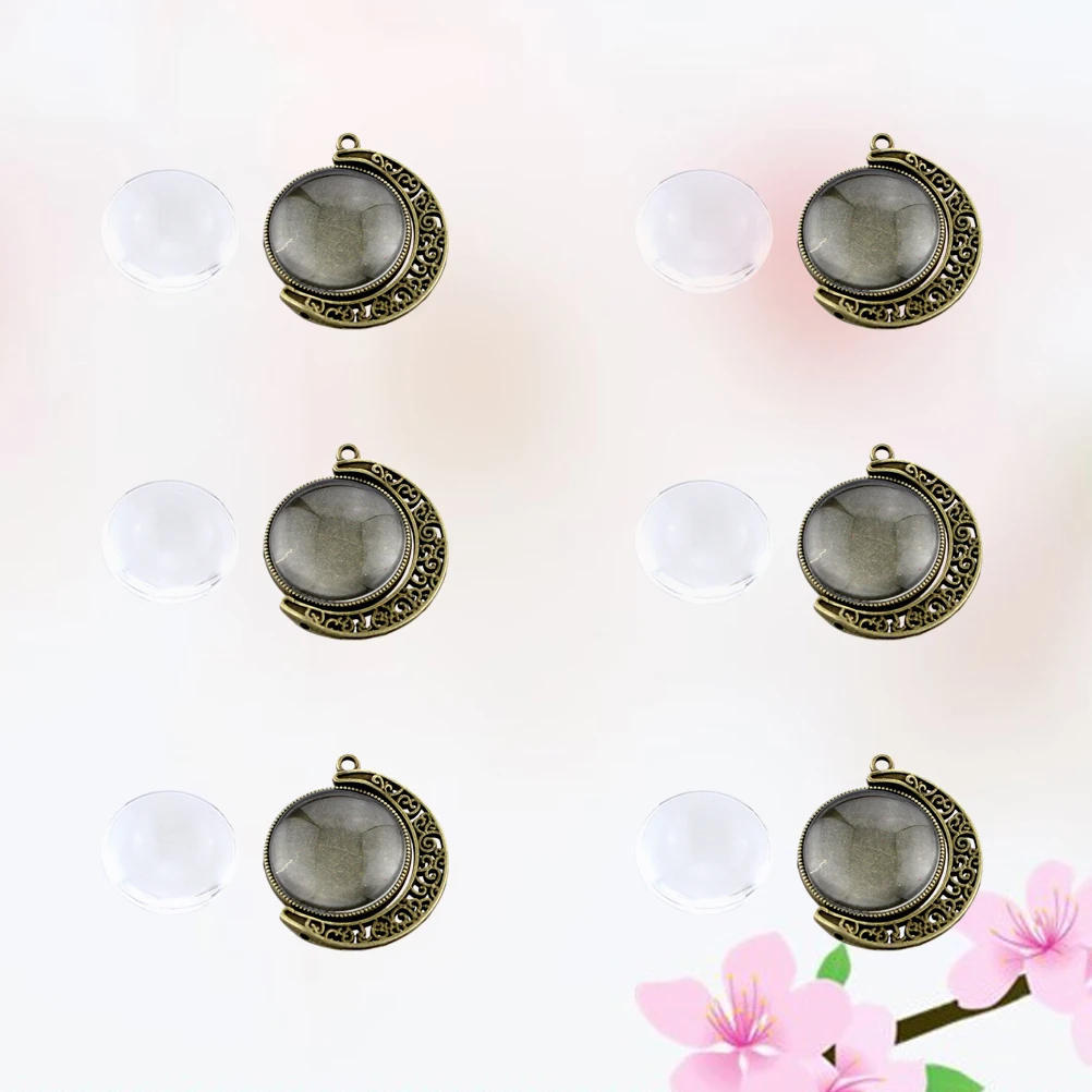 

10 Pcs Hollow Out Retro Round Moon Shaped Necklaces Women Jewelry Durable Rotating Double Sided Bottom Pendant Gifts