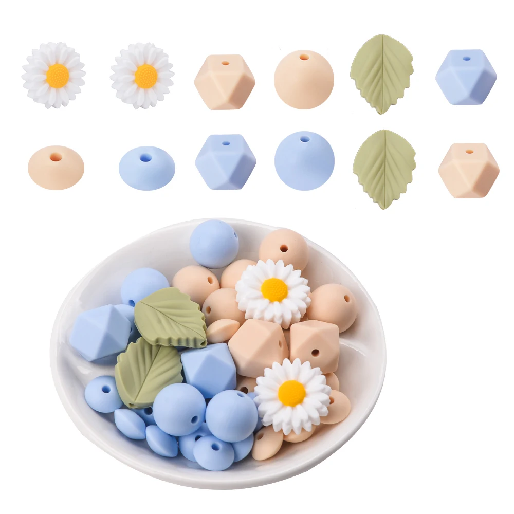 LOFCA 40Pcs Silicone sunflower Beads Plant silicone Flower Beads Silicone Teether Necklace pacifier making Bpa free food grade