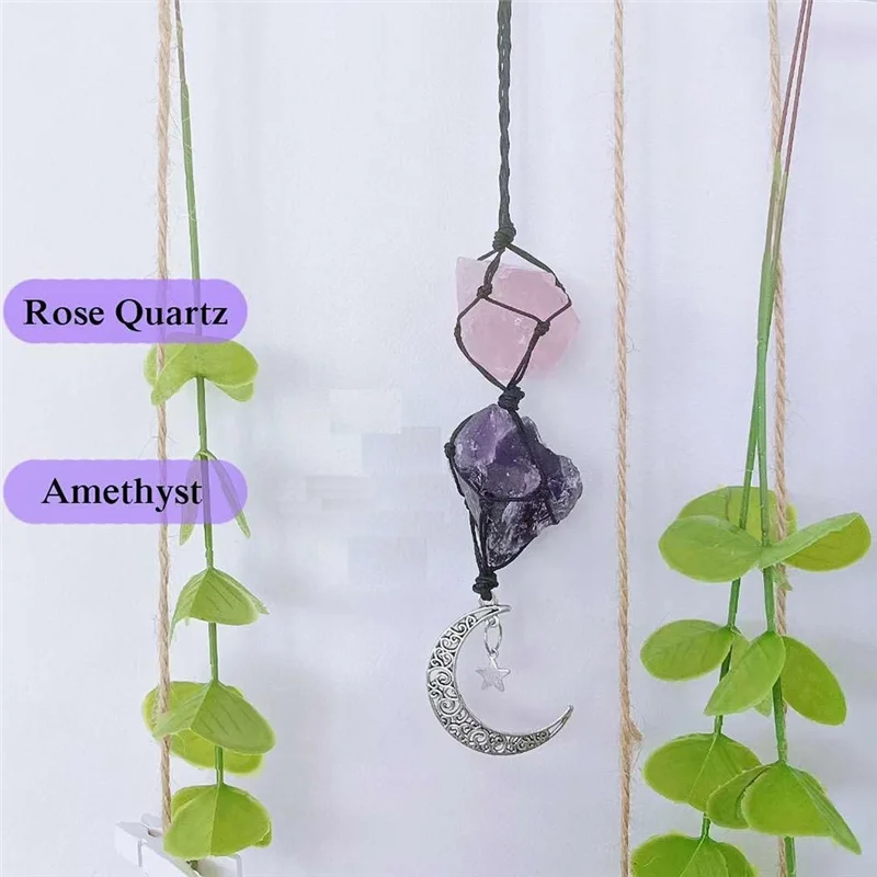 

2Piece Hanging Accessories Rose Quartz And Rearview Mirror Decorations Perfect Gift