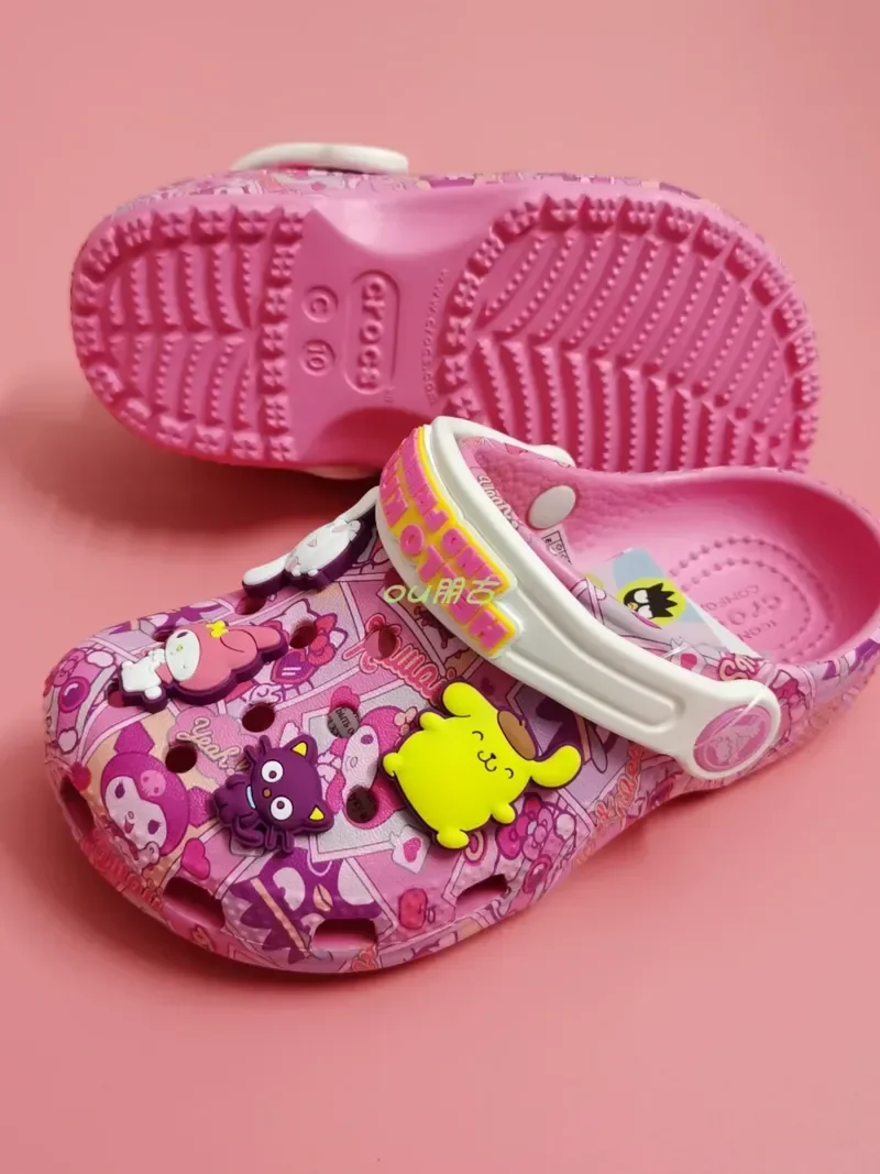 Cartoon Sanrio Kuromi My Melody Hole Shoes Kawaii Children Slippers Non-slip Soft-soled Baotou Beach Shoes Kids Birthday Gifts