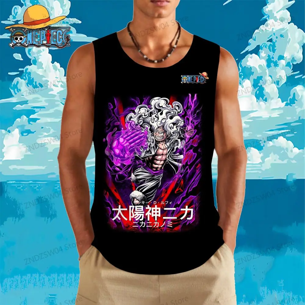 Gym Luffy 2024 Oen Piece Men\'s Children\'s Tank Top 110-6XL Anime Tops Summer Hip Hop Street Wear Cool Oversized Cheap Clothes