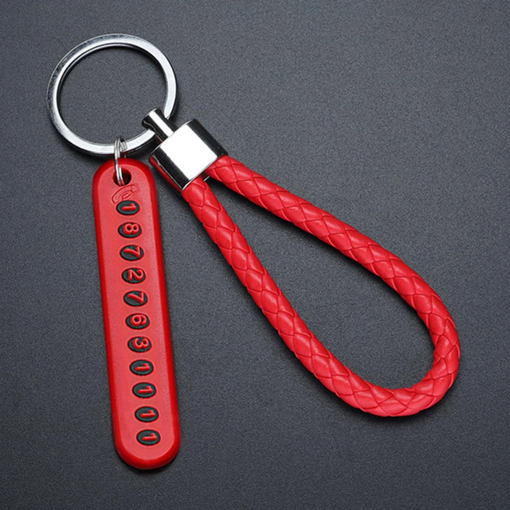 Phone Number Card Key Chain Leather Bradied Keyring Car Keychain Phone Number Plate Anti-lost