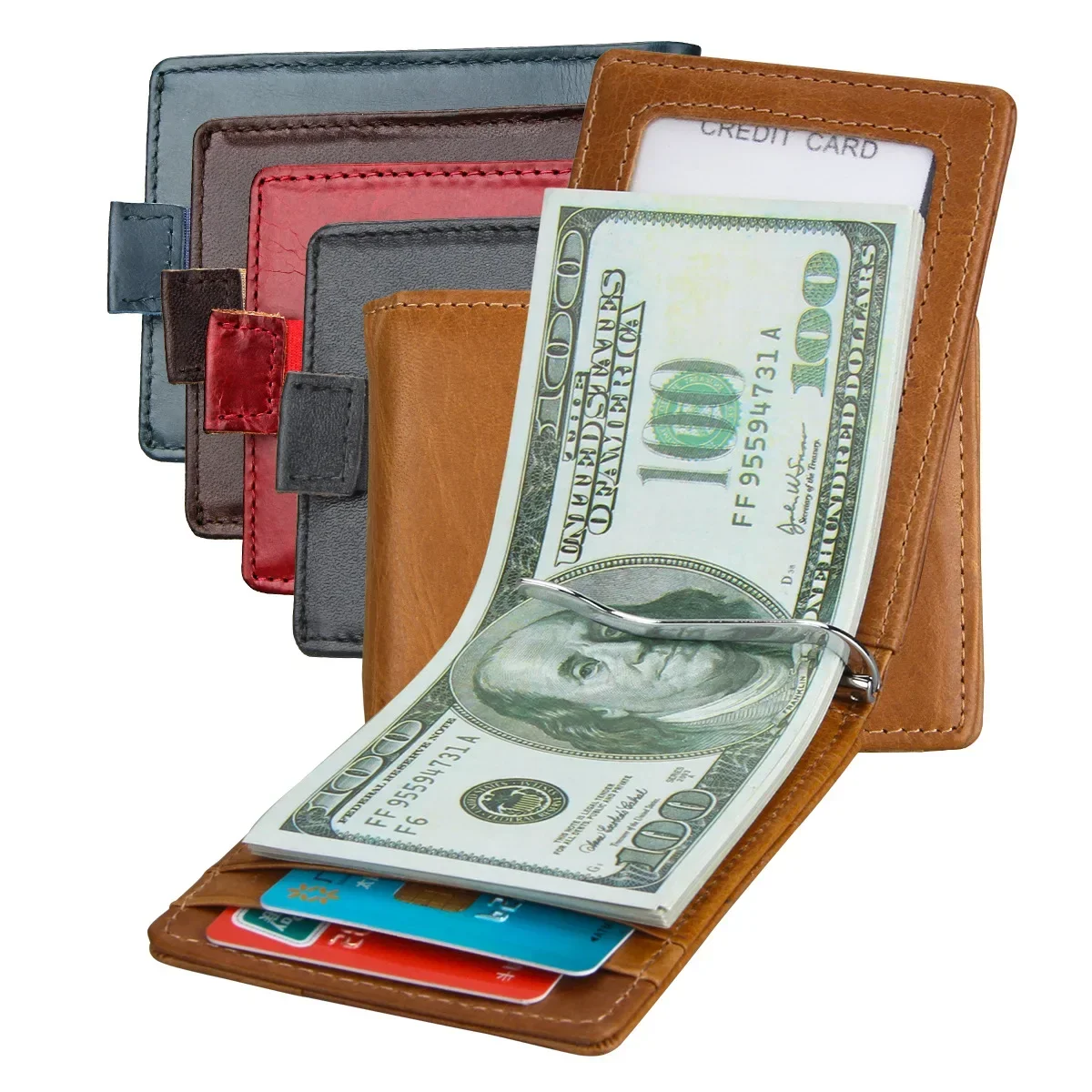 Fashion New Genuine Leather Men Money Clips Male Retro Credit Cards Pack Cowhide Cash Dollar Holder Multi-function Card Set