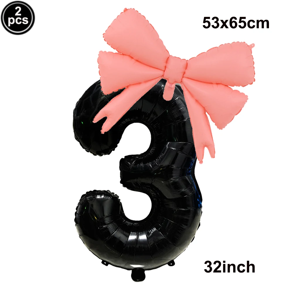 32-calowy balon z numerem Czarny różowy Mini kokardka do rękodzieła Satynowa wstążka Duża folia Czarny różowy balon z numerem Dekoracja urodzinowa dla dziewczynki — zdjęcie 5