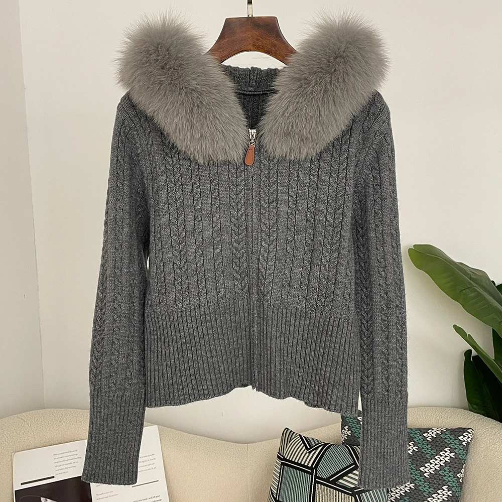 تريكو المرقعة الفراء الحقيقي المرأة الربيع الحلو فروي تقليم مقنعين محبوك اقتصاص بالأزرار سليم سستة البلوزات الخريف سيدة