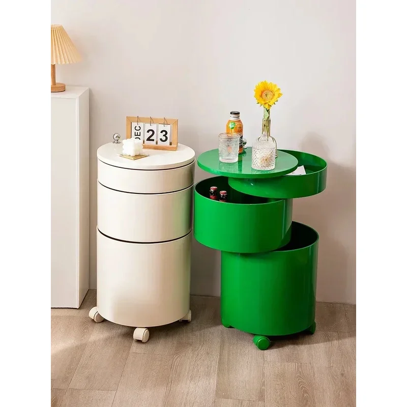 Hot Sal Bedside Tle, Living Room Mobile Wheeled Cart, Side , Circular Rotating Bedroom Storage Cinet