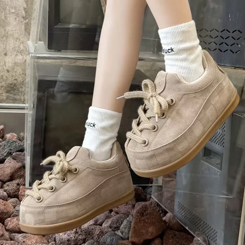 Fatty Ding Leather Bread Shoes for Women's 2025 Autumn New Leisure Sports Thick Soles Increase
