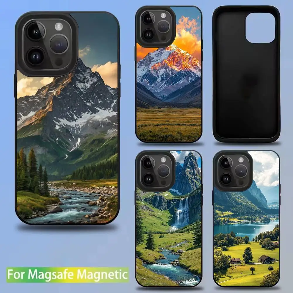 

Mountains landscape Travel Phone Case For iPhone 16,15,14,13,12,11,Pro,Max,Plus,Mini,SE New Magsafe Magnetic Wireless Charging