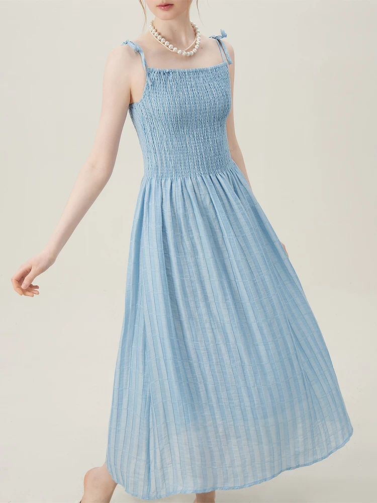 FSLE French Style Holiday Long Strapy Blue Summer Women Dress 2024 New Versatile Casual Chic Romantic Female Dress 24FS12907