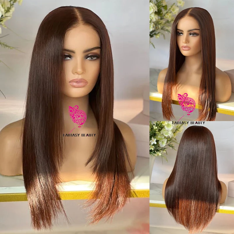 

Light Auburn Brown Silky Straight 100% Human Hair Wigs for Black Women Pre Plucked Remy Glueless 13x6 Lace Front Wigs Baby Hair