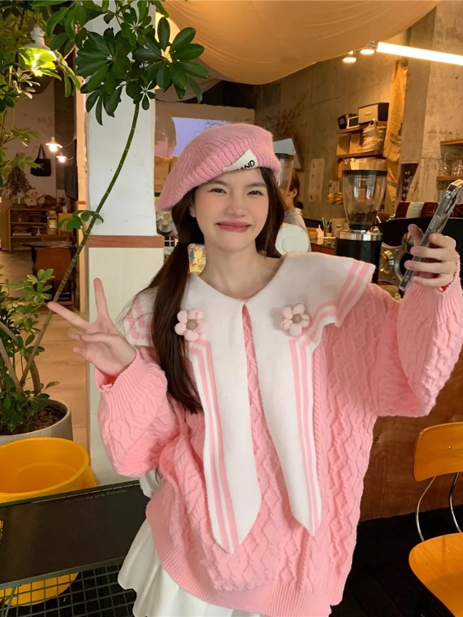 

Свободный вязаный свитер, женская осенне-зимняя верхняя одежда, удобный теплый цвет, длинный свек Crew Ne