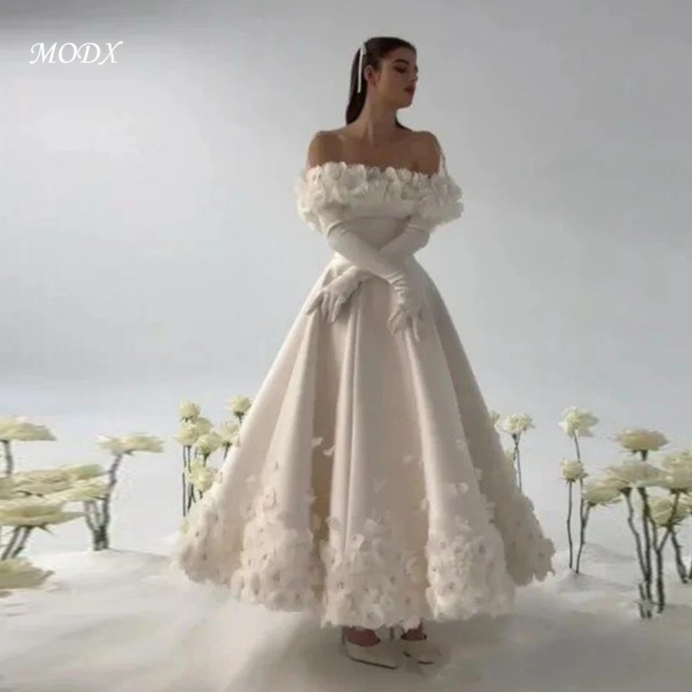 MODX Luxury Wedding Dress Ivory Off The Shoulder 3D Floral Appliques Ball Gown Floor Length Formal Bridal Gowns Vestidos New