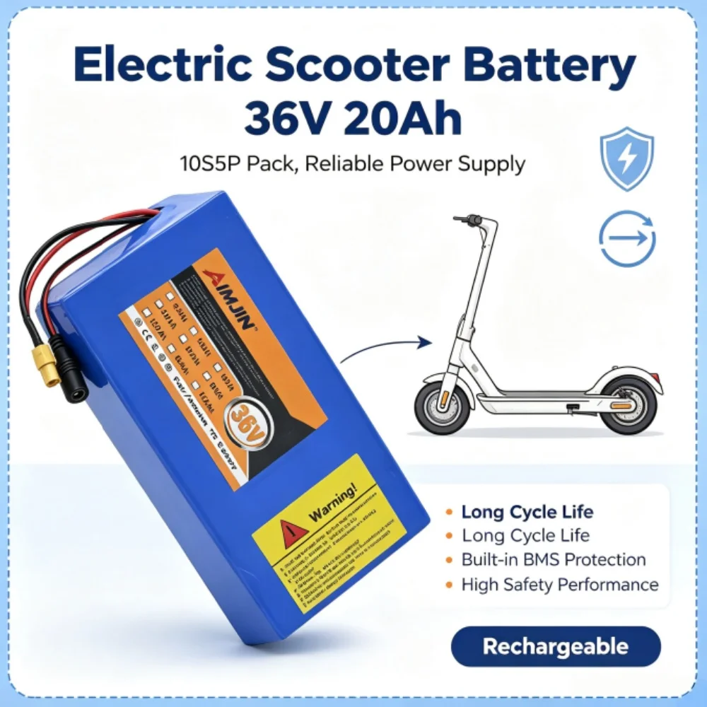 10s5p 36v 20000mah 18650 High-power Rechargeable Lithium Battery DC +42V 2A Charger, Used for Electric Motorcycles,bicycles