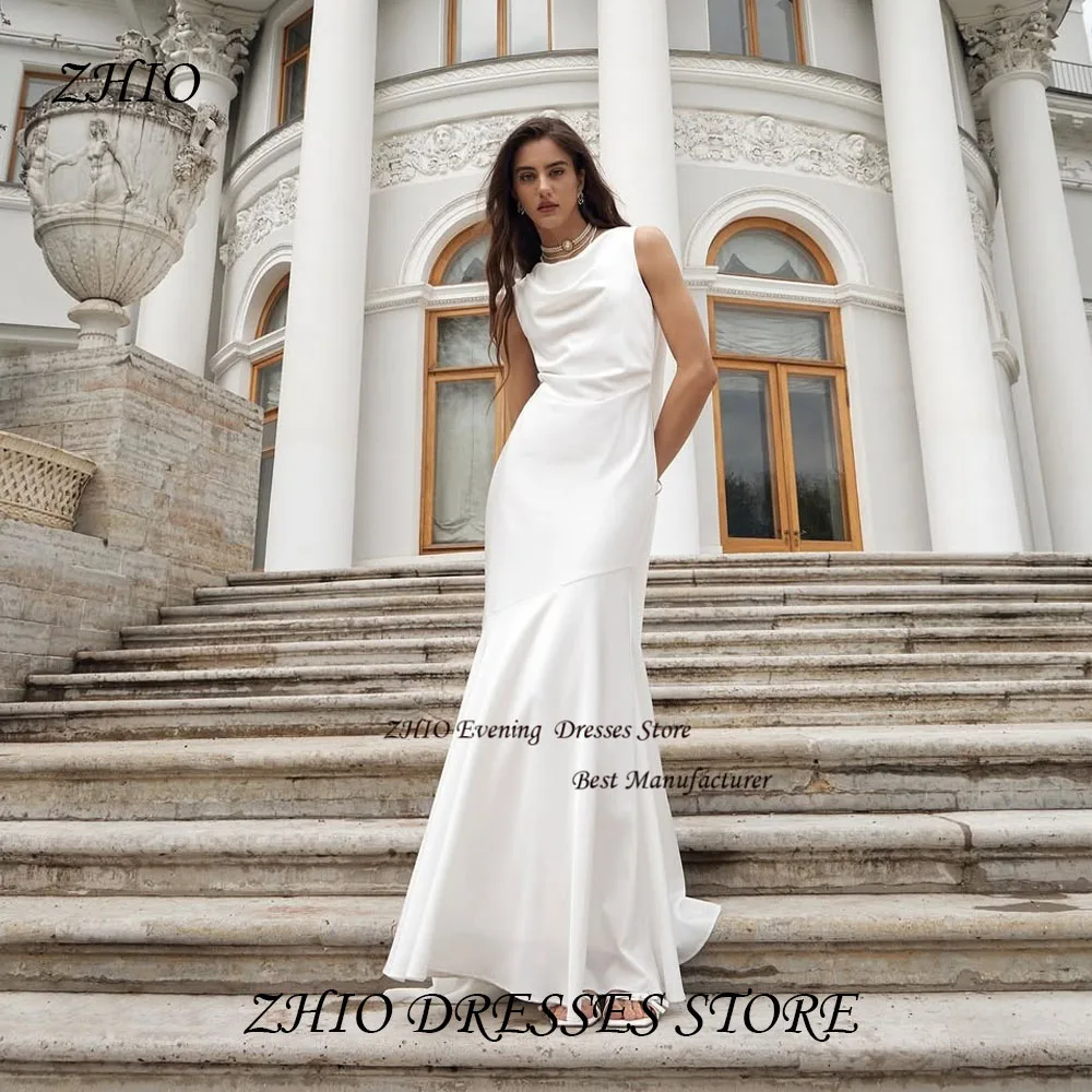 ZHIO Elegant Satin A Line High Collar Backless Evening Gown Dress with Shawl Sleeveless Floor Length Form Prom Gowns Customized