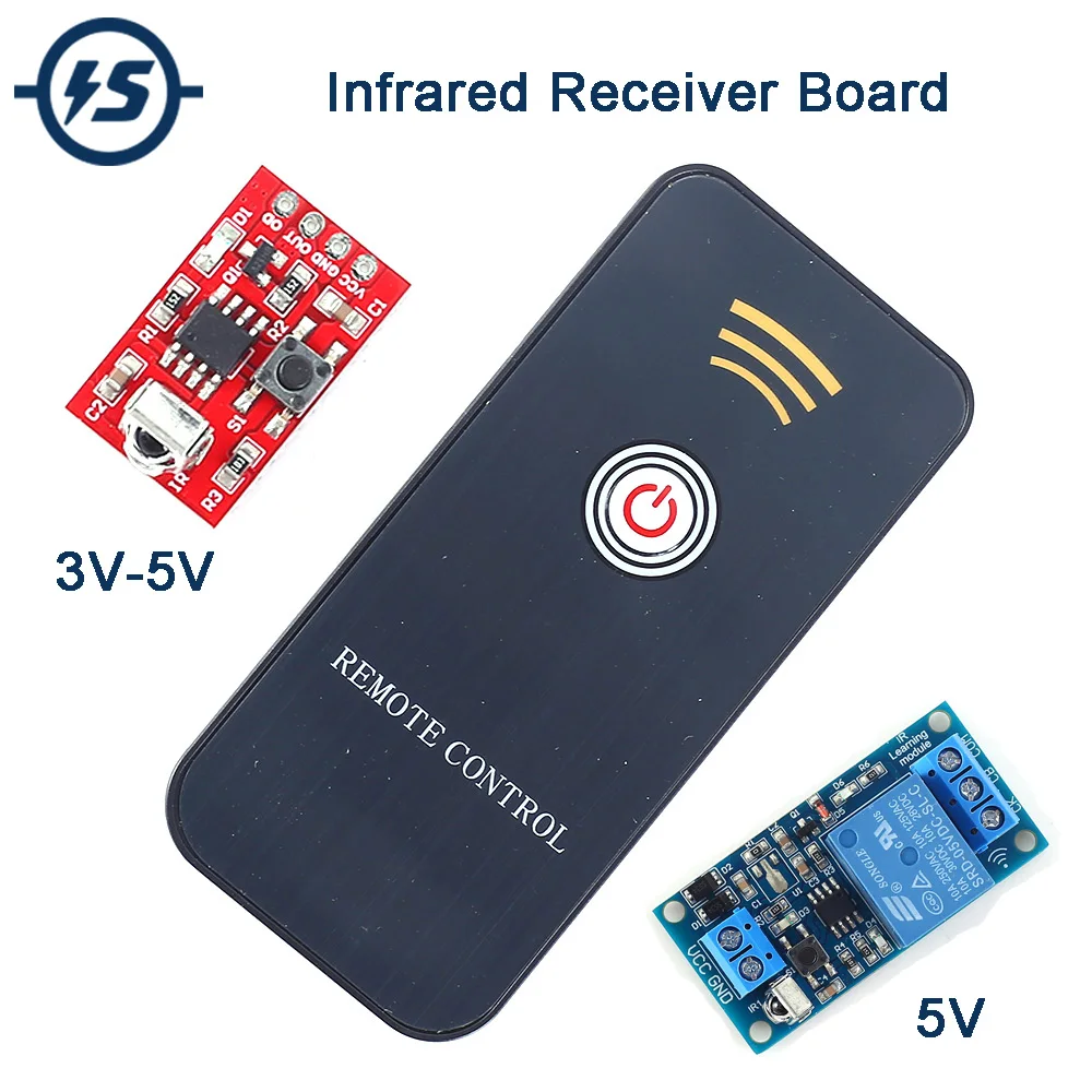 Módulo de placa receptor infravermelho sem fio com controle remoto, aprendendo kit DIY, DC 3V-5V, 5V, 1 canal