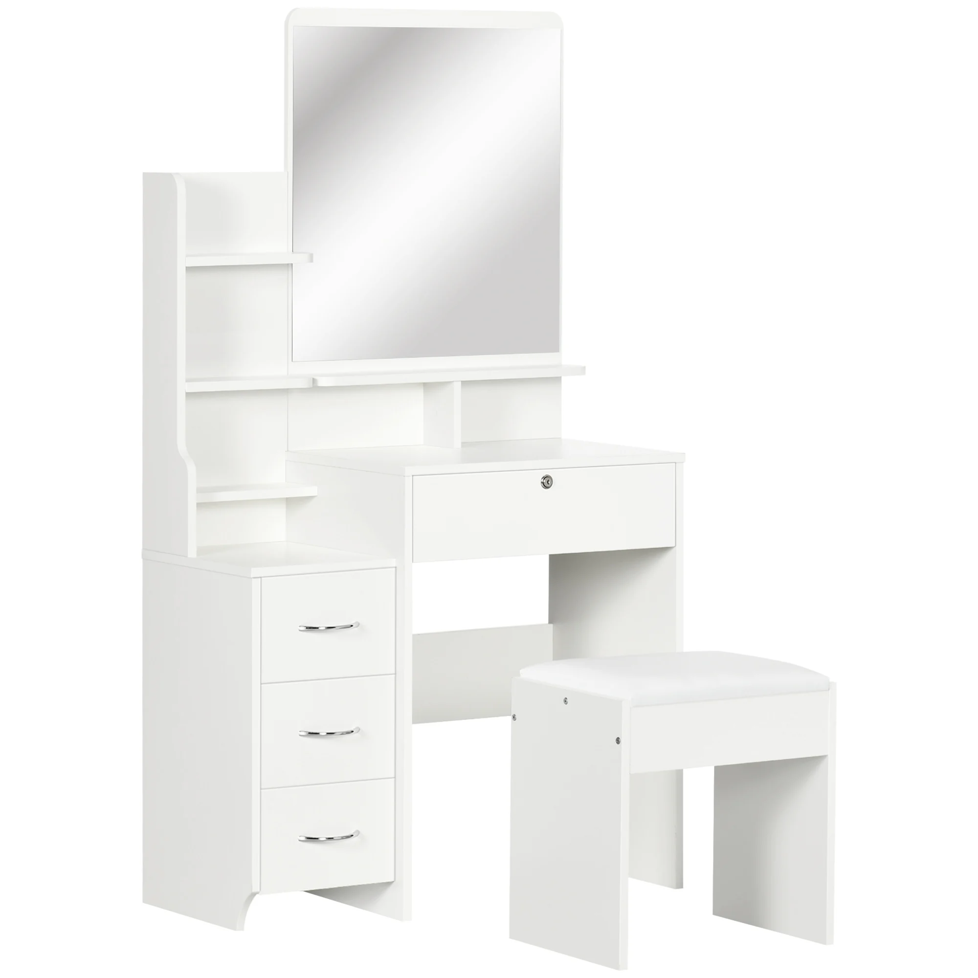 HOMCOM Makeup Vanity with Stool and Mirror Makeup Table with 4 Drawers 4 Storage Compartments Modern Style 80x38x143 cm White