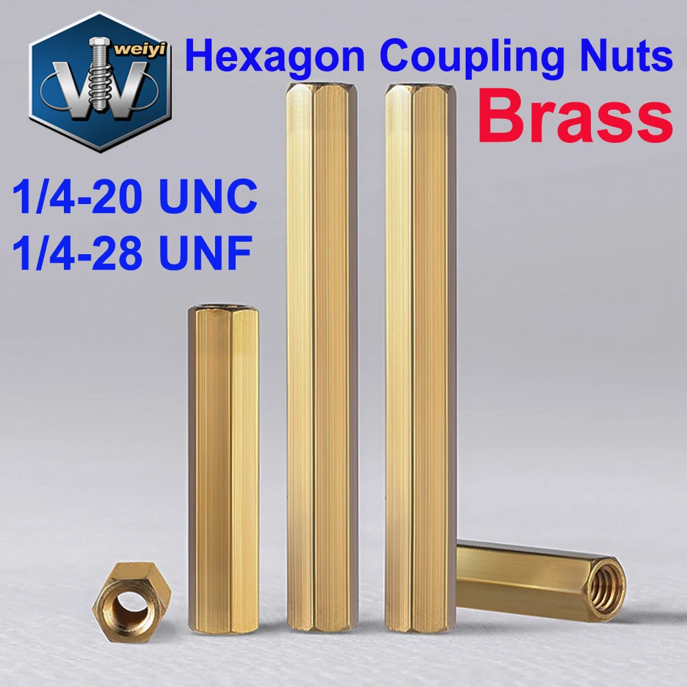 

Weiyi Brass Hexagon Coupling Nuts 1/4-20 UNC 1/4-28 UNF Thickened Copper Connector Joint Sleeves for Mechanical Parts
