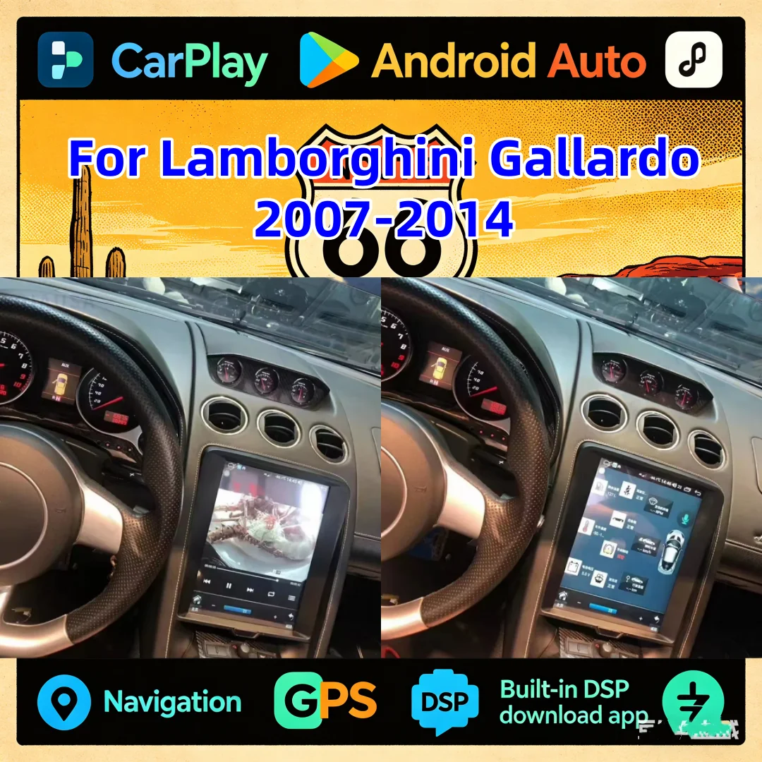 Radio Estéreo para Auto Android 14 de 12.1 Pulgadas para Lamborghini Gallardo 2007-2014, Carplay, GPS, Navegador, Grabadora, Reproductor Multimedia para Auto