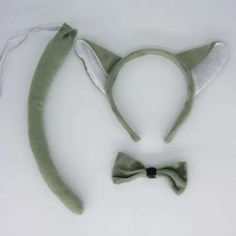 Party Männer Junge grau Wolf Stirnband Fliege Schwanz Set für Geburtstags geschenk Tier Haar bänder Plüsch Halloween Kostüm Cosplay