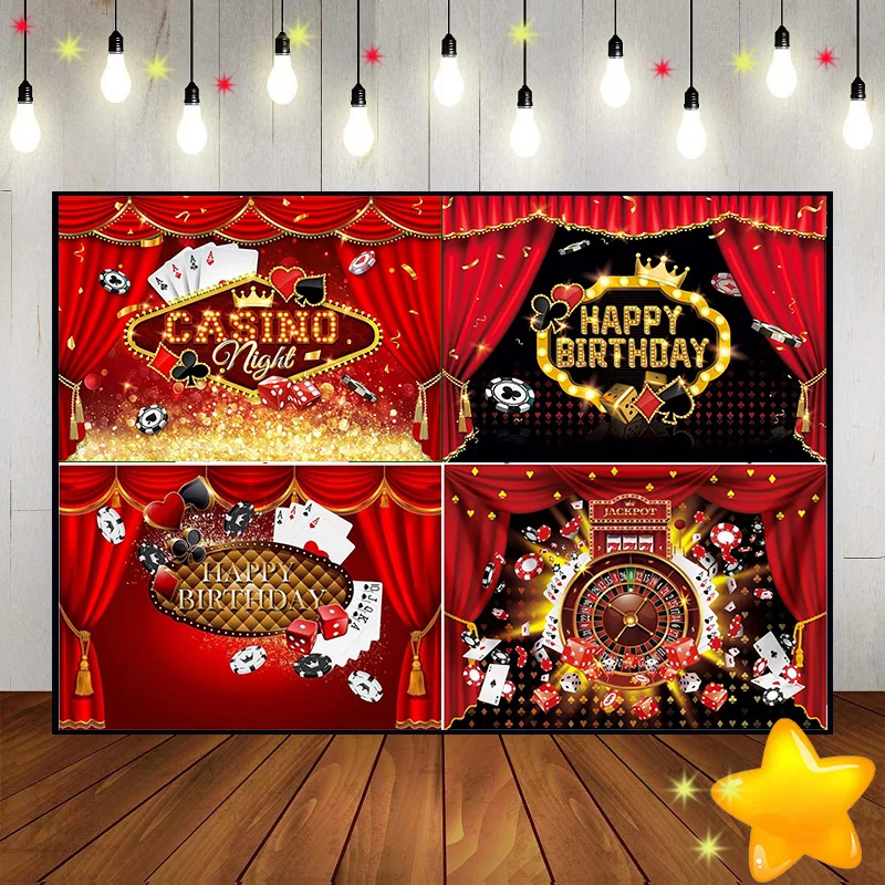 Casino Win Birthday Decoration Background Good Luck Photo Gold Photography Accessories Chip Custom Backdrop Poker Baby Shower