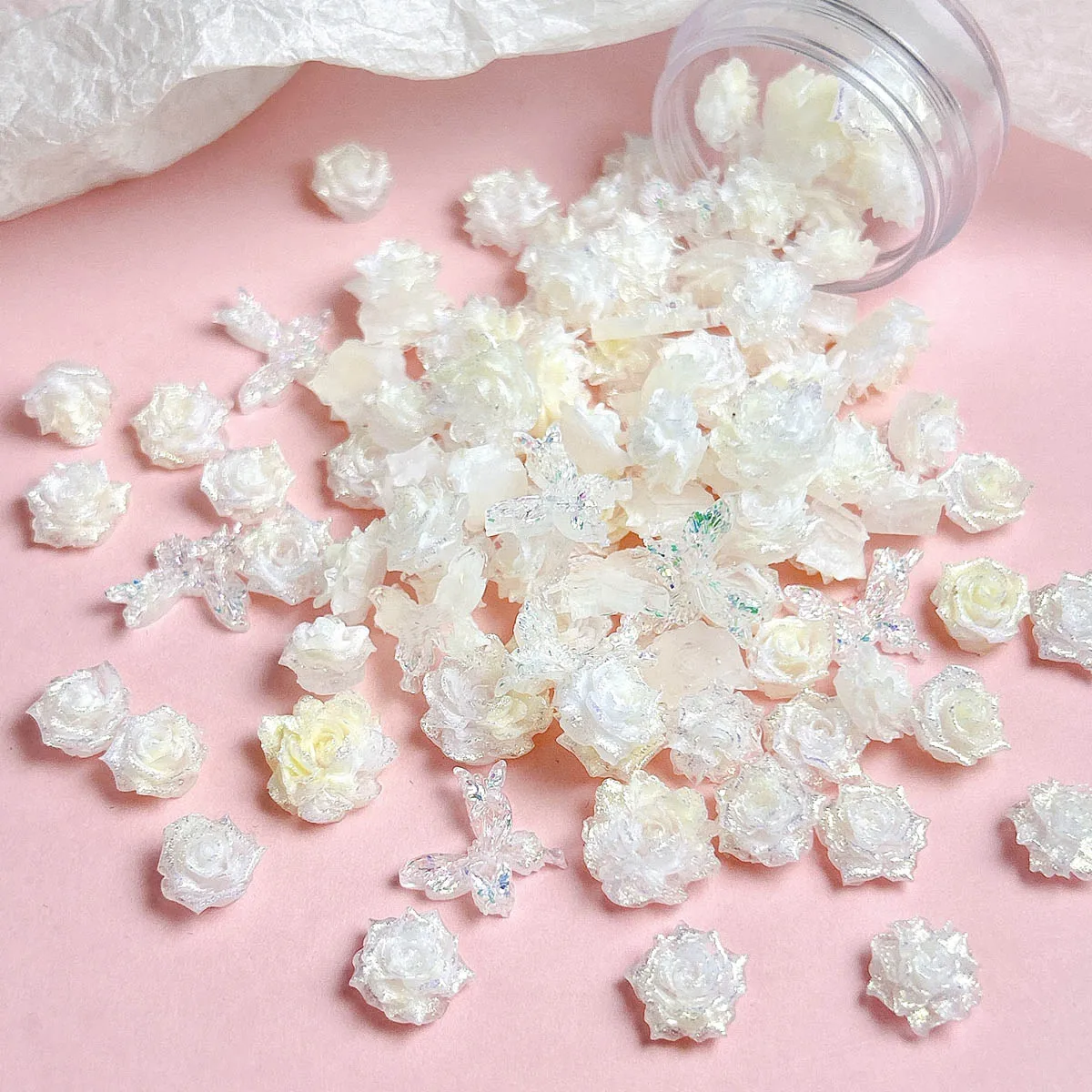 Espumante translúcido branco camélia borboleta arte do prego encantos criativo luminoso rosa resina decorações de unhas diy hairpin unhas