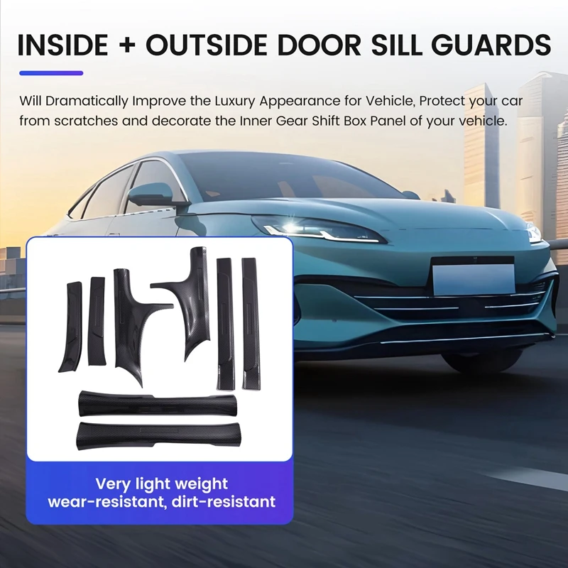 Inside + Outside Door Sill Guards Door Sill Entry Guard Decor Carbon Fiber Color For BYD Seal / BYD ATTO 4