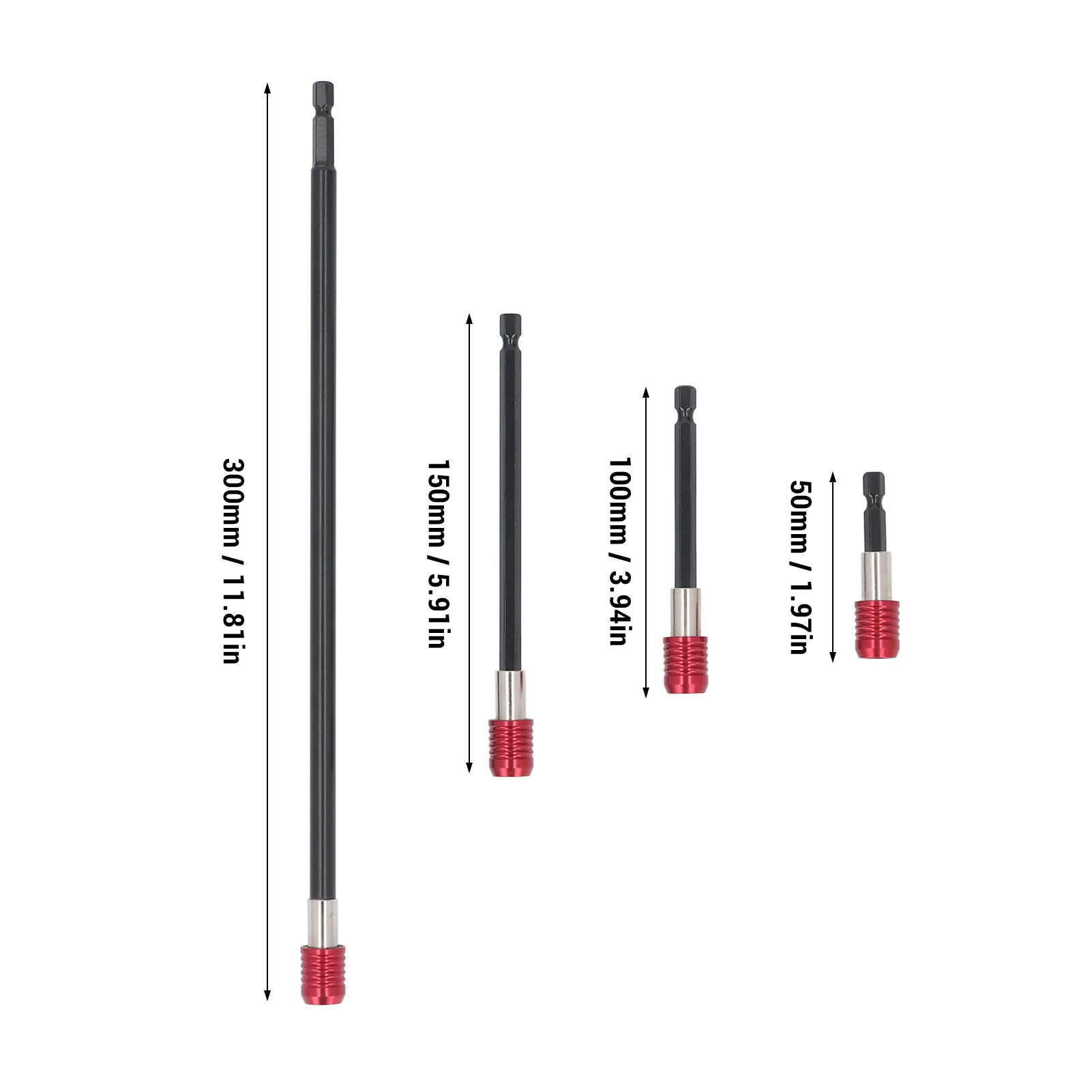 4 Pcs Drill Bit Extension Set 60mm 100mm 150mm 300mm 1/4 Inch Hex Shank Strong Magnetic Drill Bit Extender