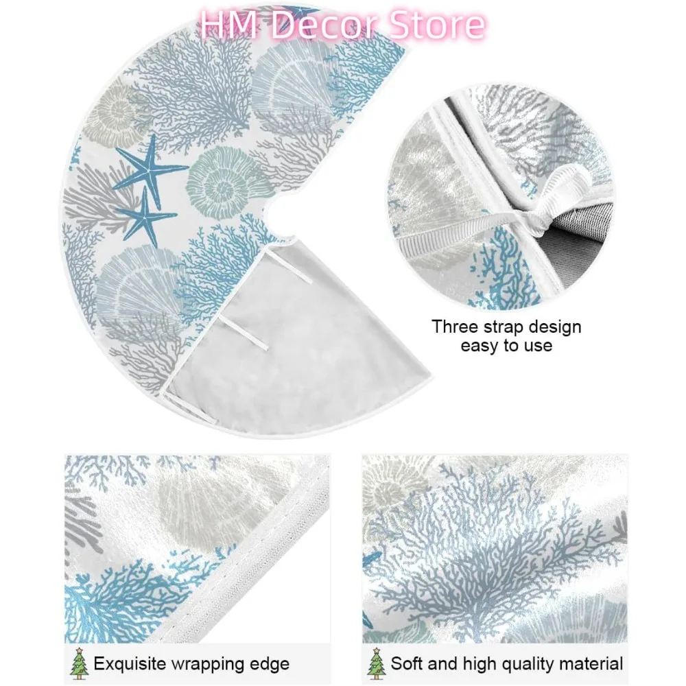 تنورة شجرة عيد الميلاد على الشاطئ وزينة عيد الميلاد الساحلية تنورة زرقاء من الخيش صغيرة لشجرة 4 أقدام 36 بوصة #3