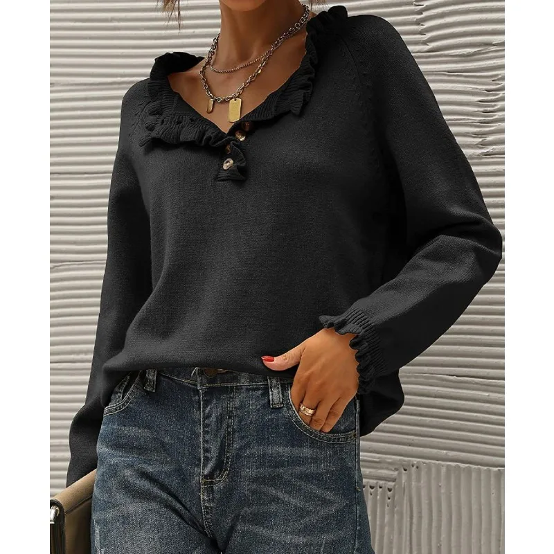 Women's Spring Autumn Bottom Shirt Sweater Knitted Long Sleeve Buttoned Pullover Outer Design Luxury Simple Fashion Comfortable