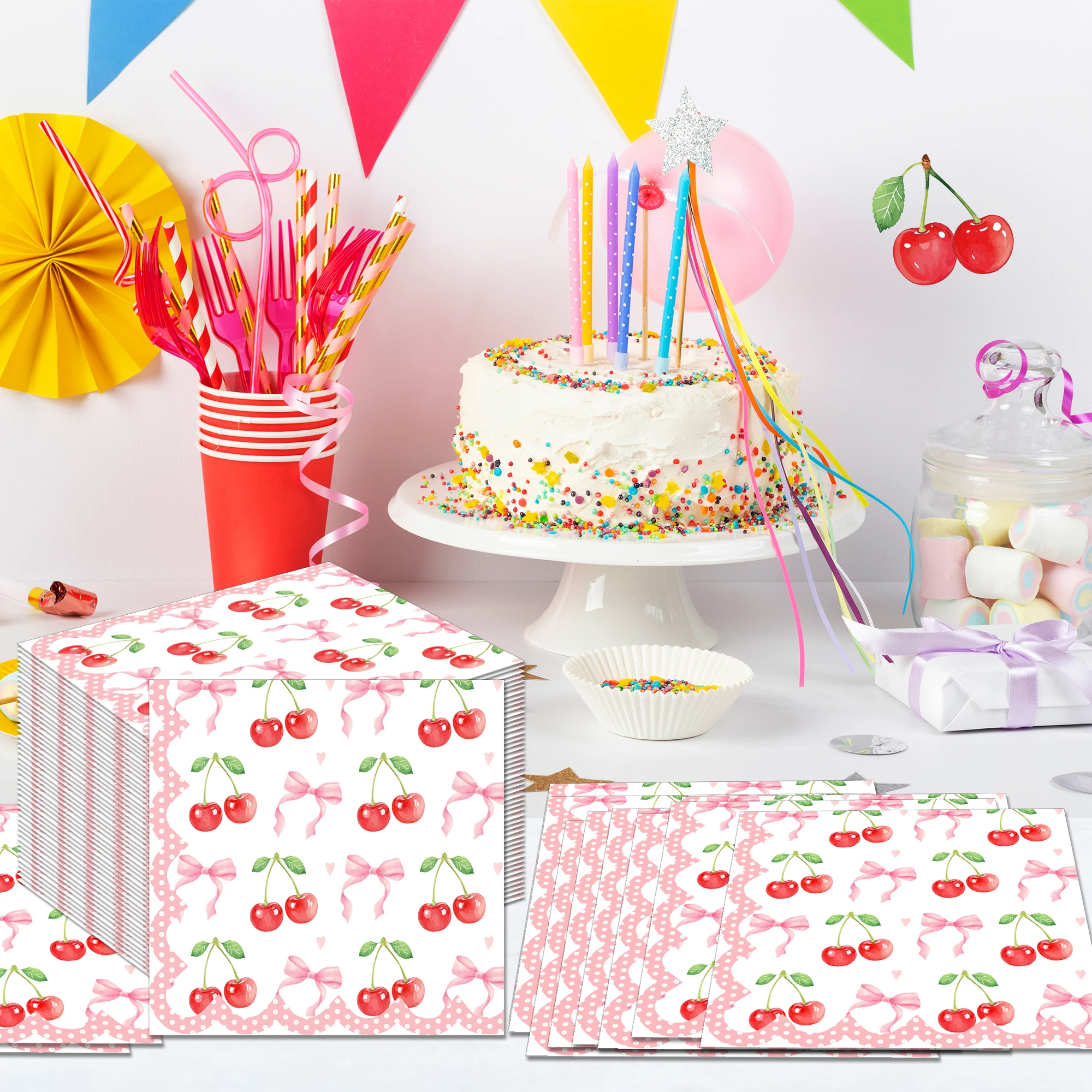 20/40/60pcs Pink Cherry Guest Napkins Dinner Paper Bathroom Hand Towels Tissues for Wedding Birthday Party Decoration