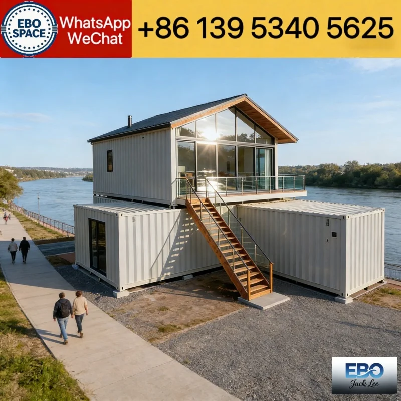 Functional 20ft modular foldable prefab container cabin outdoor villa waterproof design kitchen bathroom