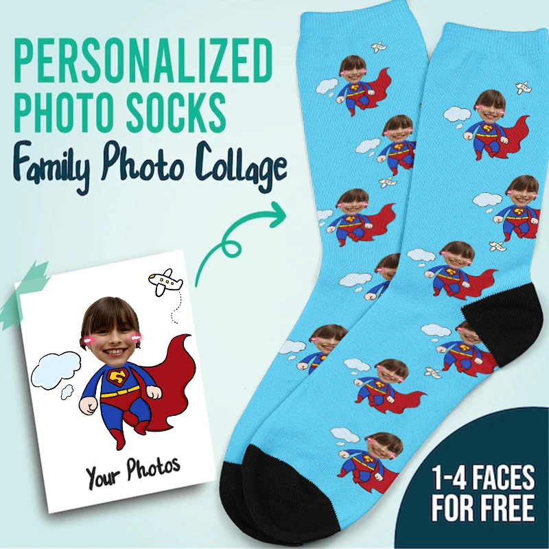 Custom Cartoon Print Your Photo Face Socks Personalized Long Socks Colorful Socks for Men Women Funny Cute Socks Gifts