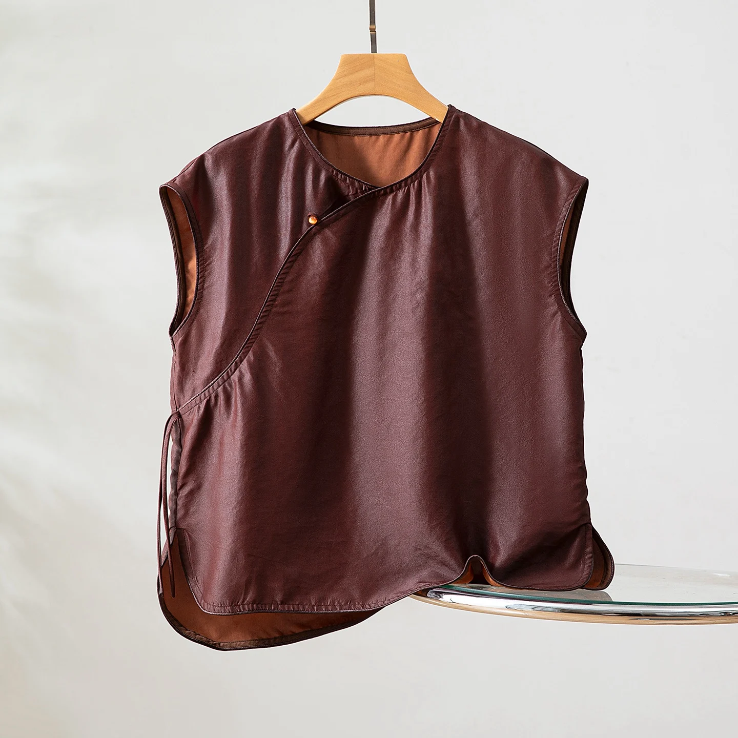 Winsleter-100% echte zijde waterged gaas elegant vest, vrouw O-hals knoppen, retro casual losse tanktop, 2025, zomer nieuwe T58475CC