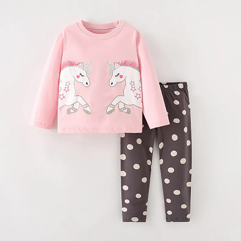 Little maven Autumn Baby Girl Home Clothing Cartoon Unicorn T Shirts Tops+ Dots Leggings Girl Princess Sets Cotton Pajamas Suits