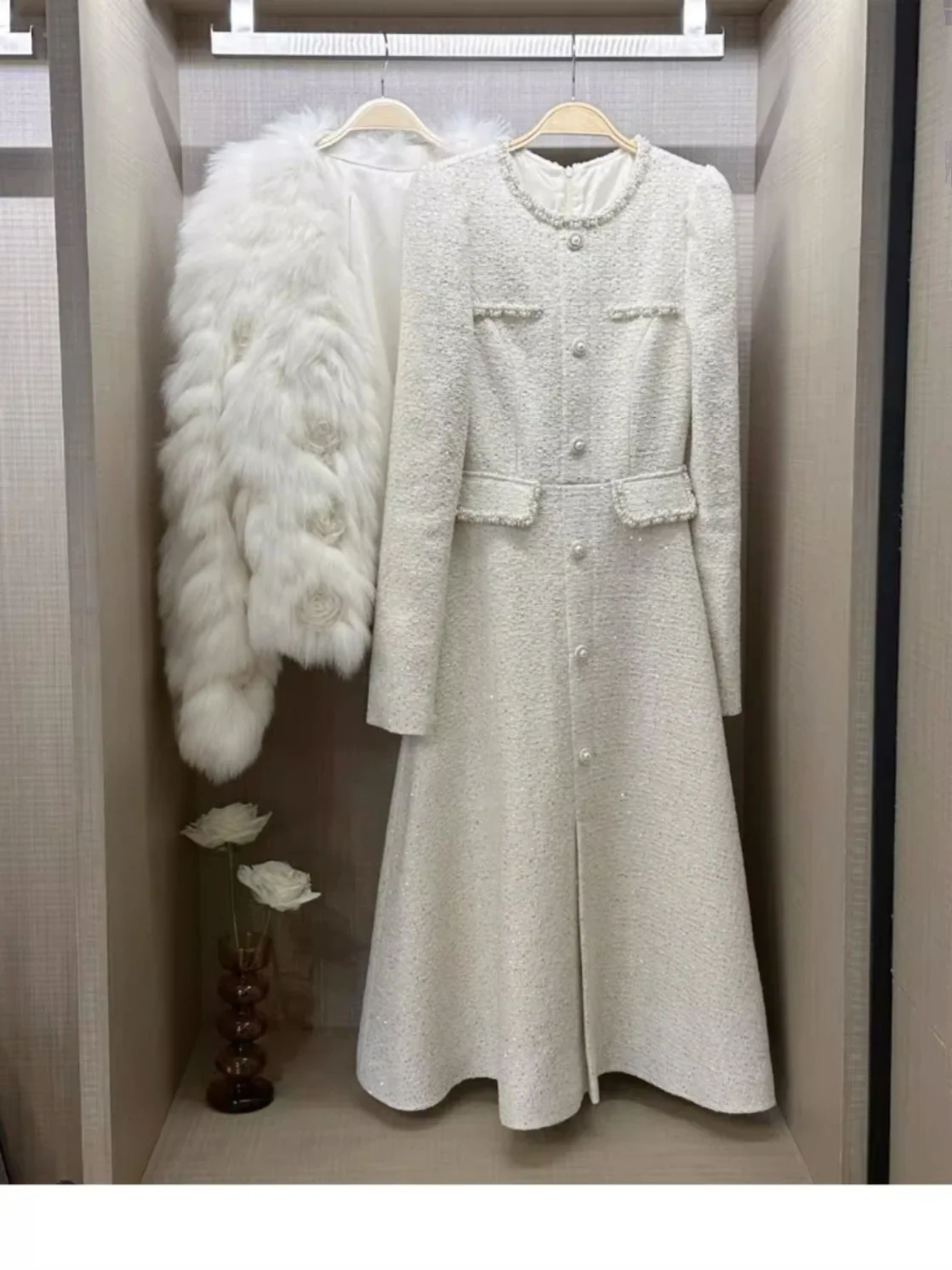 

Ele High-End Chinoiserie Sle Long Sve Dr Sli White Sophistied Ladylike Spring Autumn New Arrival