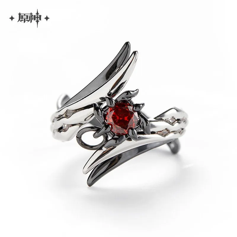 [Official]Arlecchino Necklace Ring Set Game Genshin Impact Theme Cosplay Costume Dark Gothic Clavicle Chain Rings Jewelry Gift