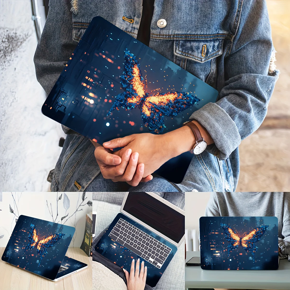 

2-компонентный чехол с рисунком для ноутбука в стиле киберпанк с бабочкой, универсальный нетбук светло-бежевый водонепроницаемый и устойчивый к царапинам
