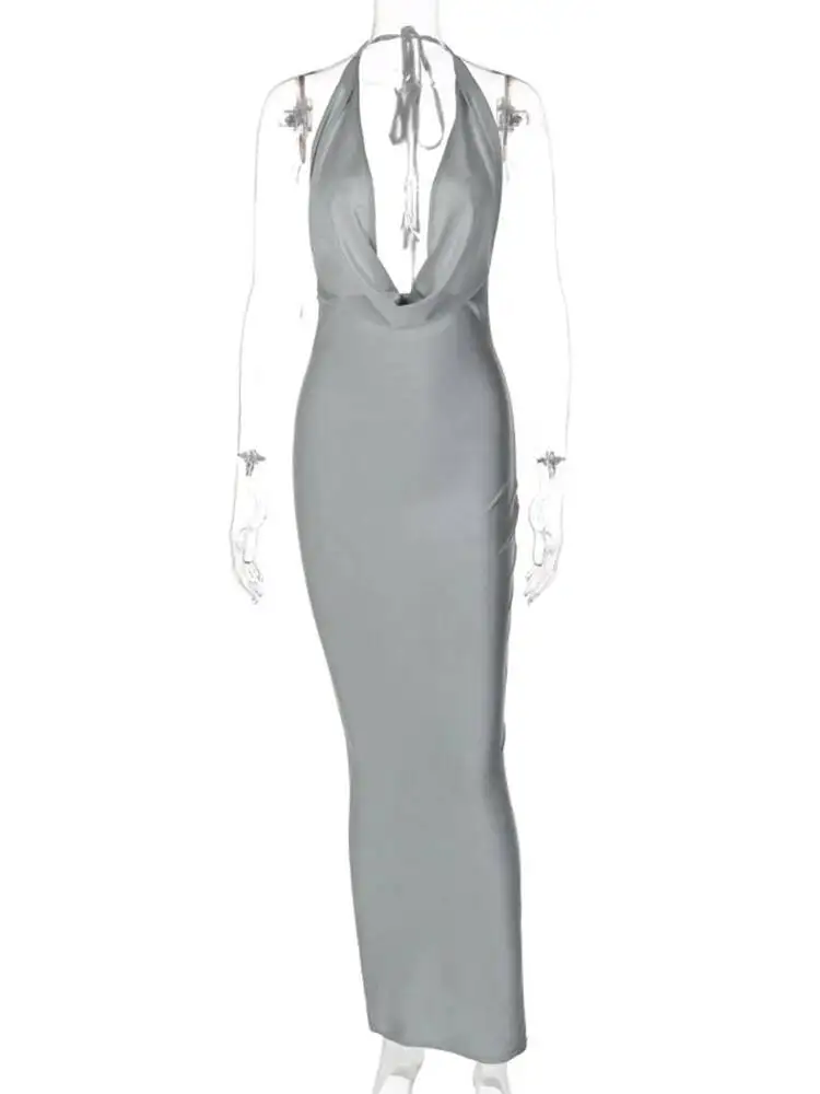 Autumn Women Halter Backless Midi Dress For Women Bodycon Sexy Party Elegant Outfits Evening Birthday Clothes Y2K 2025 WPL8