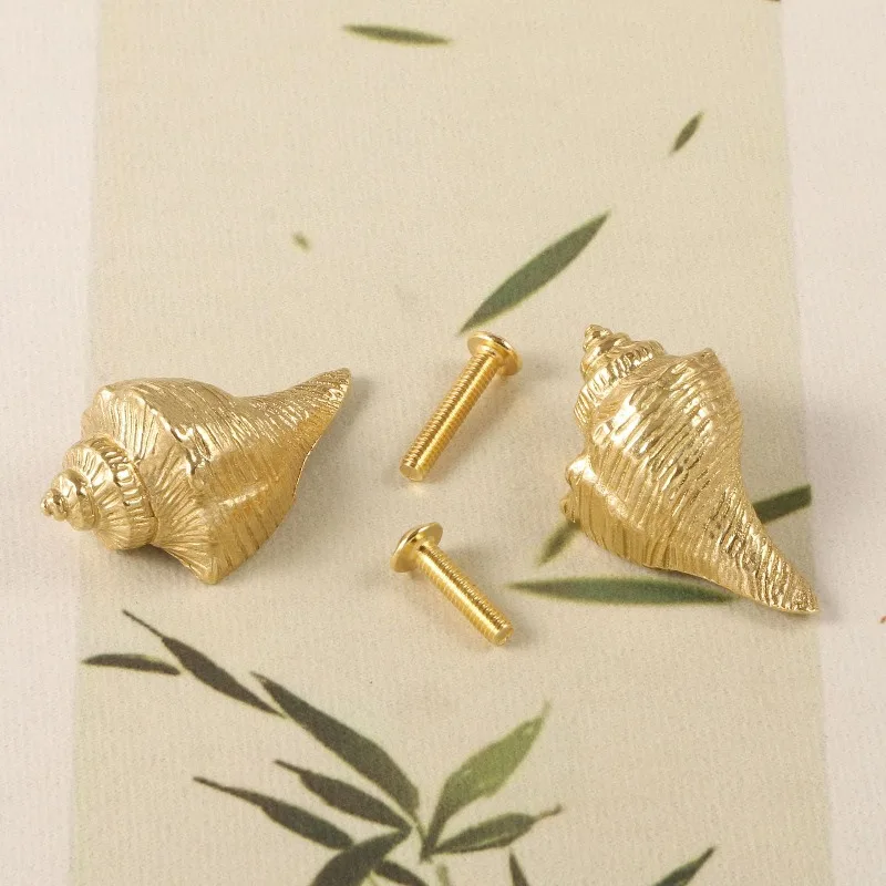 2Pcs Ocean Creative Cabinet Accessories Home Handle China-Chic Chinese Brass Conch Door Handle Wall Decoration Crafts