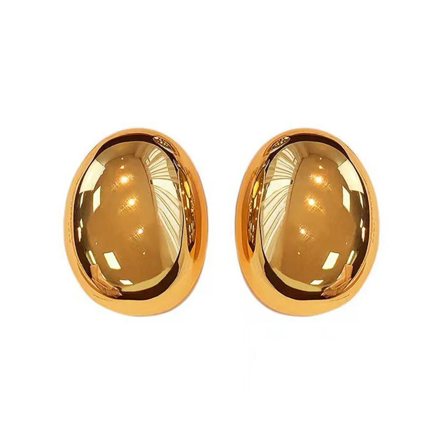 Fashion Metal Smooth Big Oval Stud Earrings for Women Exaggerated Hollow Ball Geometric Ear Buckle Earring Jewelry Gift 2024 New