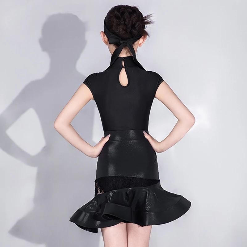 Schwarz Latin Dance Anzug Für Mädchen Latin Performance Kleid Sommer Kurzarm Tanz Kostüm Rumba Samba Bühne Tragen Röcke AMY1766