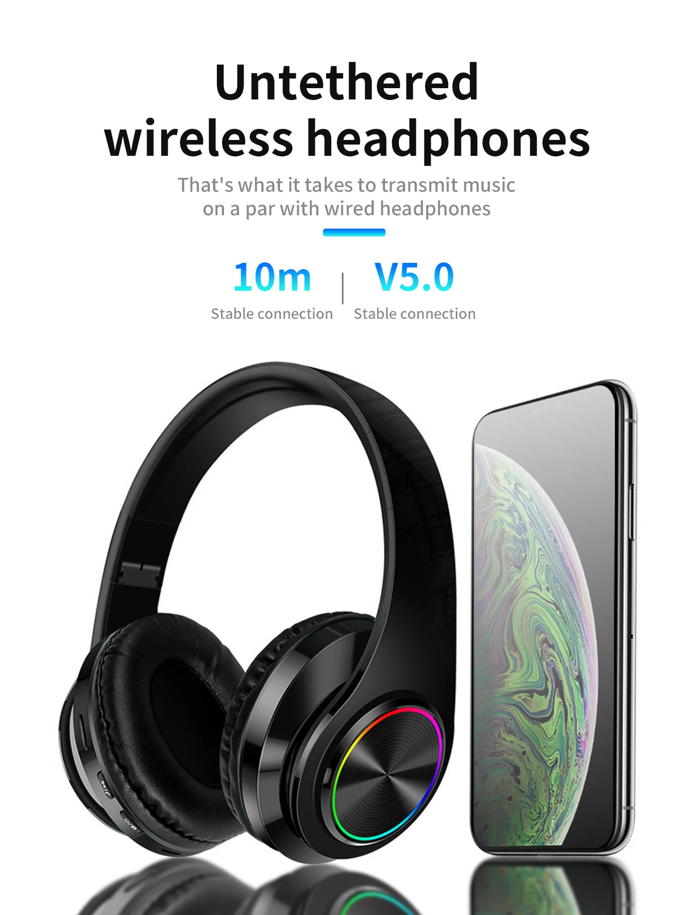 Description Picture 4 of itemWireless Bluetooth stereo noise-canceling headset gaming headset foldable LED Headset Music Headset