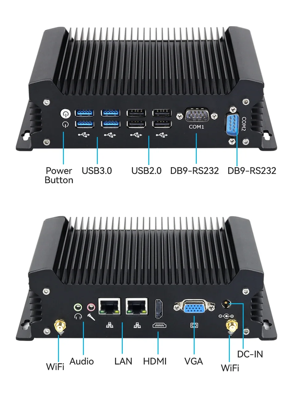 

Mini industrial computer Fanless i3 10110U i5 8260U i7 10510U 1235U 2*LAN DB9 2*COM HD VGA I/0 4G LTE win10/11 Ubuntu linux pc