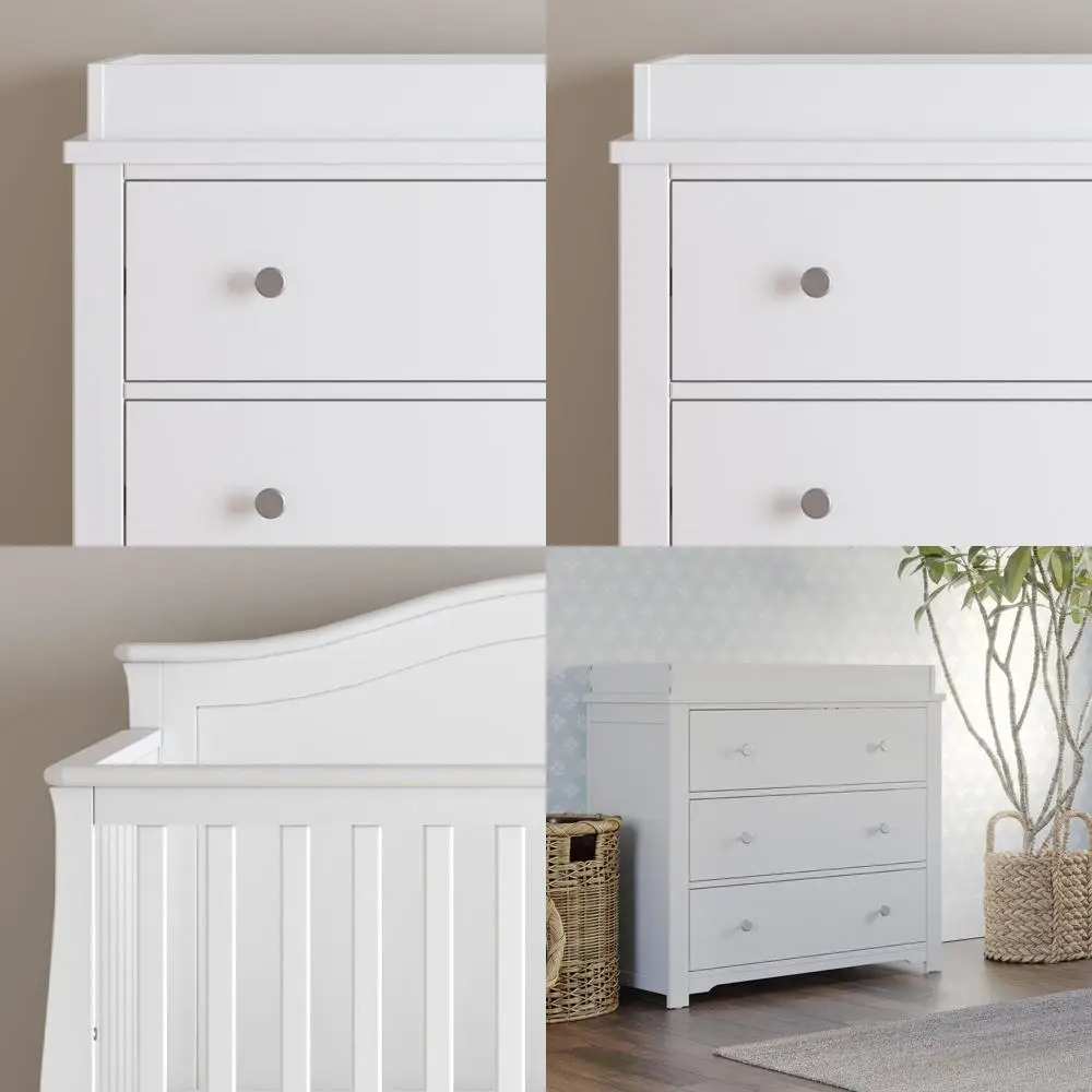 

4-in-1 Convertible Crib Set for Nursery, Baby Bed, and 3 Drawer Dresser in Matte White
