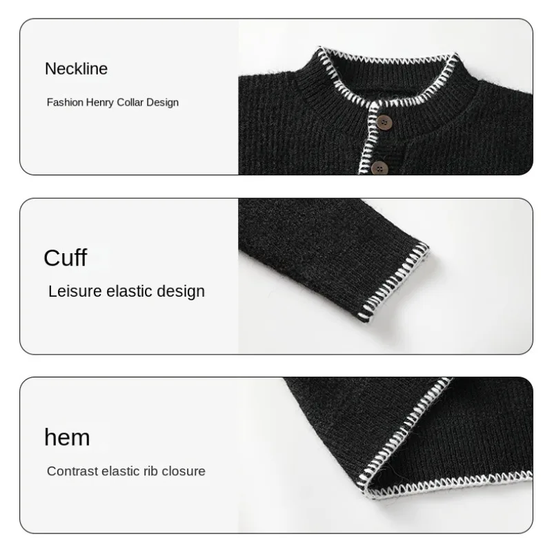 2026 Herbst Winter Herren Henley-Kragen Pullover Strickpullover Übergröße Locker Lässig Langarm-Oberteil – Detail 9