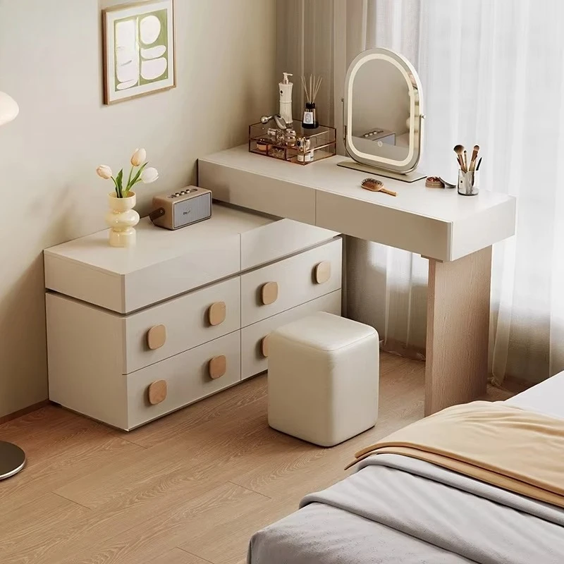 Modern Spacious White Vanity with Six-Drawer Mirror Dresser Customizable & Convertible