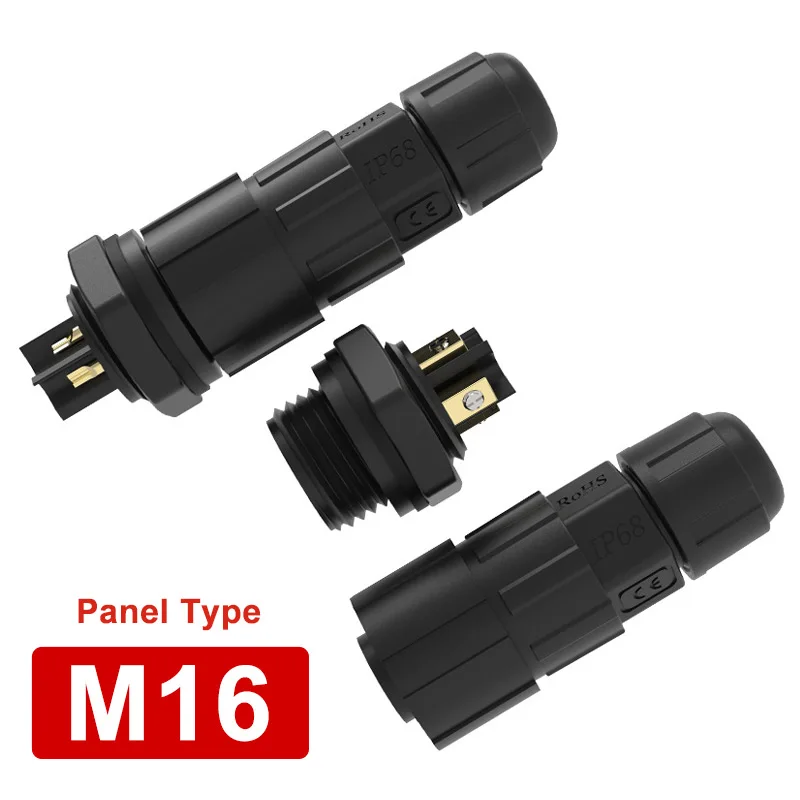 M16 Panel Type Waterproof Connector IP68 Aviation Plug and Socket 2/3/4/5/6/7/8/9/10/11/12 Pin Male Female Docking Solid Needle