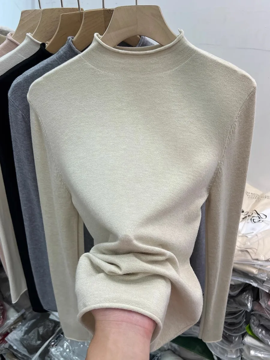 

Slim Knitted Sweaters Autumn Winter 2025 Long Sleeve Pullover Women Solid Curled Turtleneck Sweater Korean Pull Femme Jumper