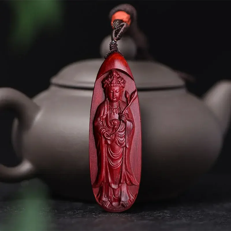 

Natural Red Sandalwood Wood Carving Trend To Bodhisattva Pendant Mahogany Car Key Chain Pendant High-grade Hanging Neck Jewelry